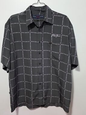 Phat Farm Black Logo-Grid Short Sleeve Button Down Shirt